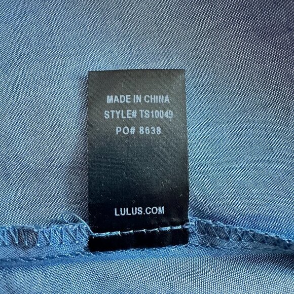 Women's M Lulus Accompany Me Chambray Skirt Skater Blue Flare Fun - Picture 7 of 7